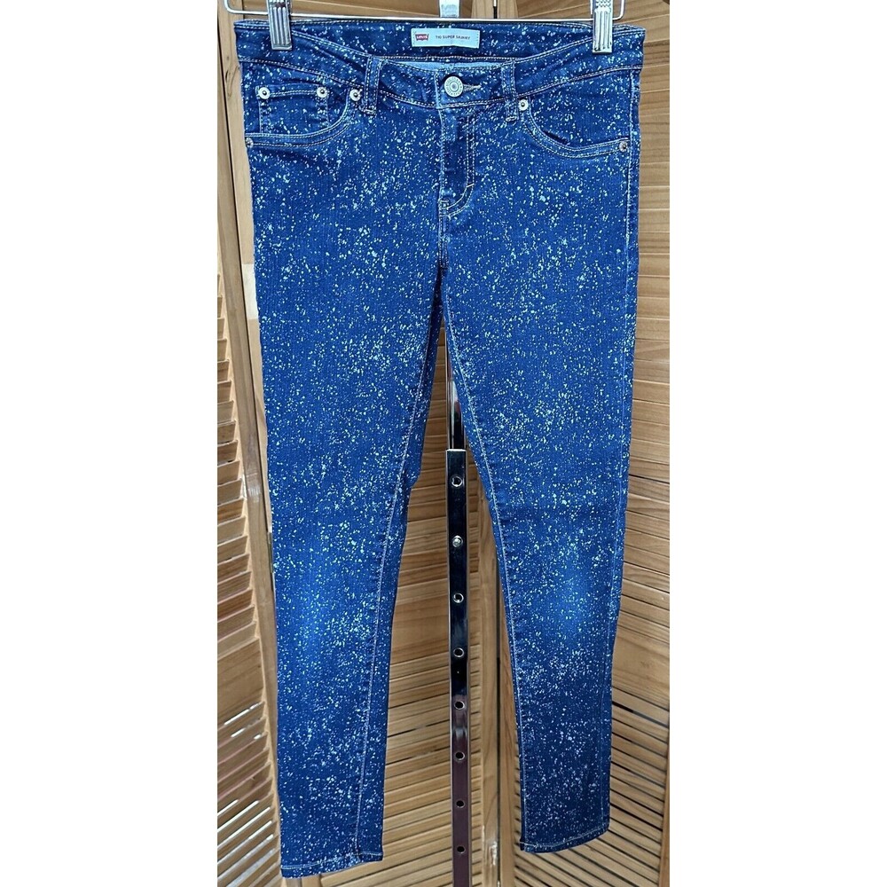 Levi's 710 Girls Super Skinny Flecked Bleach Splatter Blue Jeans Size 14 R